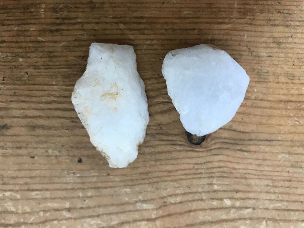 Set Pair 2 White Quartz Stone Crystal Arrowheads Virginia Farm Field Found 1.25"